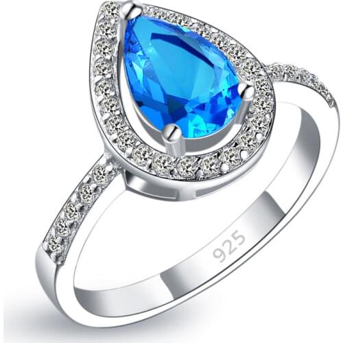 Hot Sale 925 Sterling Silver Jewelry Water Drop Cubic Zirconia CZ Stone Finger Rings US Size 6-9 Women Gift Fast Shipping