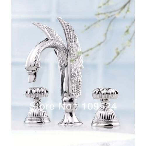 Free shipping CHROME CLOUR 3 PIECE ROMAN SINK SWAN FAUCET BATHROOM SWAN FAUCET