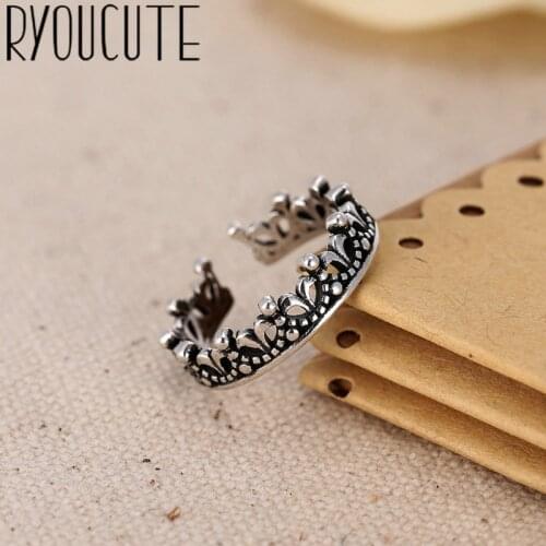 Boho Vintage Silver Color Crown Rings for Women Lover Finger Ring Valentines Day Gifts