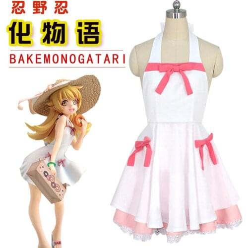 Anime Bakemonogatari Costume Oshino Shinobu cosplay costume Cartoon Woman Lolita White Pink Dress Halloween Cosplay Costume