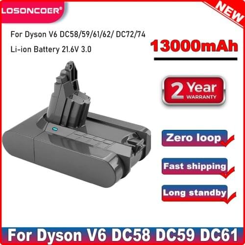 13000mAh 21.6V 3.0 Li-ion Battery for Dyson V6 DC58 DC59 DC61 DC62 DC74 SV09 SV07 SV03 965874-02 Vacuum Cleaner Battery & 2.2mAh