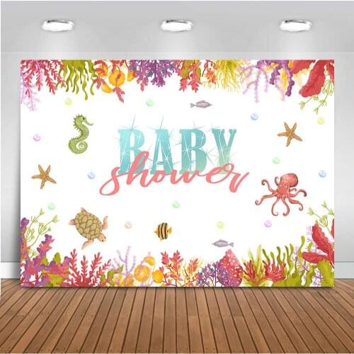 Neoback Baby Shower Mermaid Background for Photo Booth Studio Newborn Party Decoration Backdrop for Photography Studio Printed