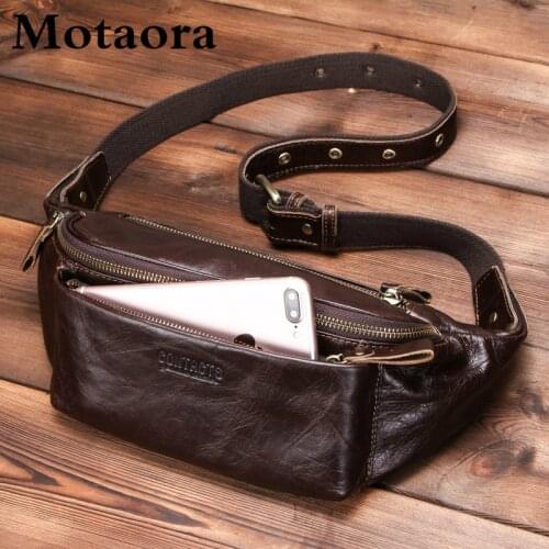MOTAORA Mens Waist Bag Genuine Leather Chest Bags For Male Casual Travel Multifunctional Phone Bag Fashion Portable Sport Bags
