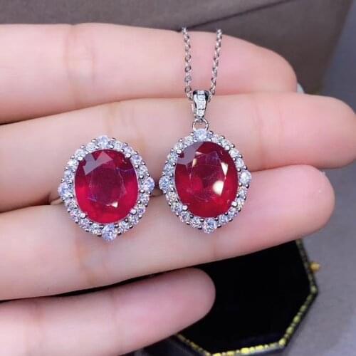 100% Natural Real Ruby Set 925 Sterling Silver,1pc Ruby Ring,1pc Ruby Pendant Birthday Jewelry
