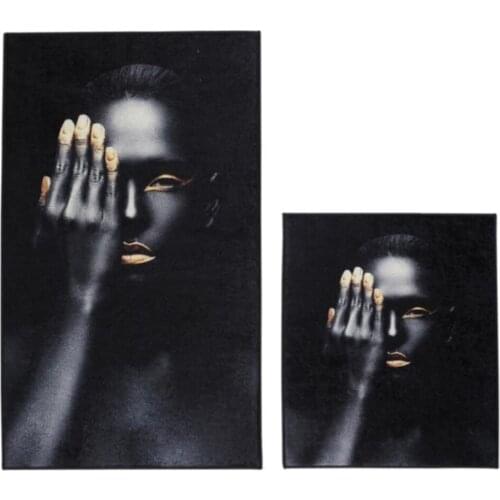 Elite Rectangle Luxury 2 Pieces Bathroom Mat Set Black Color Non Slip - Velvet Digital Print - 60*100 cm / 60*50 cm - Face