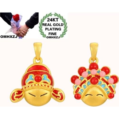 OMHXZJ Wholesale CA512 European Fashion Woman Man Party Birthday Wedding Gift Vintage Bride Bridegroom 24KT Gold Pendant Charm