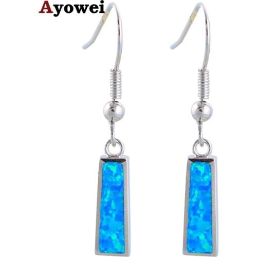 Wholesale Retail Blue Fire Opal Silver Stamped Dangle Earrings Fashion Jewelry Opal Jewelry Gifts OE264A