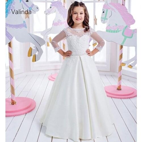 3/4 Sleeves Ivory Flower Girl Dresses First Communion Birthday Party Kids Couture