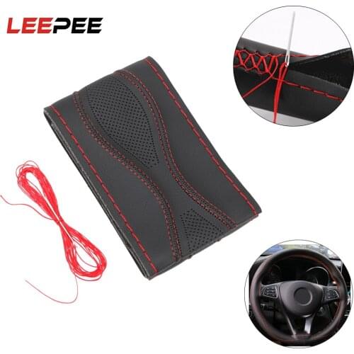 LEEPEE Breathable With Needle and Thread Soft Steering-Wheel Protector PU Leather Universal 38cm DIY Car Steering Wheel Covers