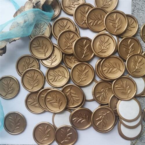 Peel And Stick - Old gold color Leaf Self Adhesive Wax Seal Stickers,wedding leaf wax stamp,envelope seal, botanical leaf seal