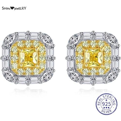 Shipei Luxury 925 Sterling Silver Citrine Created Moissanite Gemstone Vintage Earrings Wedding Engagement Fine Jewelry Wholesale