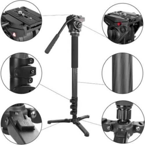 KINGJOY MP4208F+VT-3510 Professional Carbon Fiber Camera Video Photo Tripod Monopod with Fluid Drag Head for Canon Nikon Sony