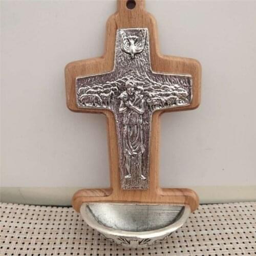 Zinc alloy statue Wood Cross Holy water pool Catholic Christian Relic The baptismal Font Good luck articulos religiosos cruces