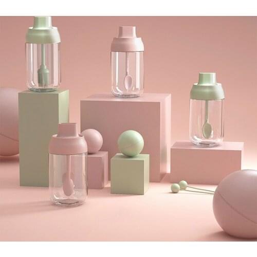 250ml Glass Seasoning Jar Kitchen Seasoning Set Bottle With Spoon Seasoning Jar Household Oil Brush Honey Food Storage Container
