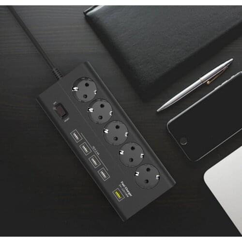 European 5 gang USB Power Strip Surge Protector Quick Charge 3.0 USB port EU extension socket 5 outlet 5 usb EU Plug Power board