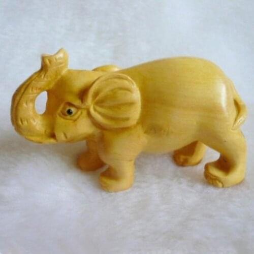 Oriental Boxwood Handwork Carving Elephant Netsuke