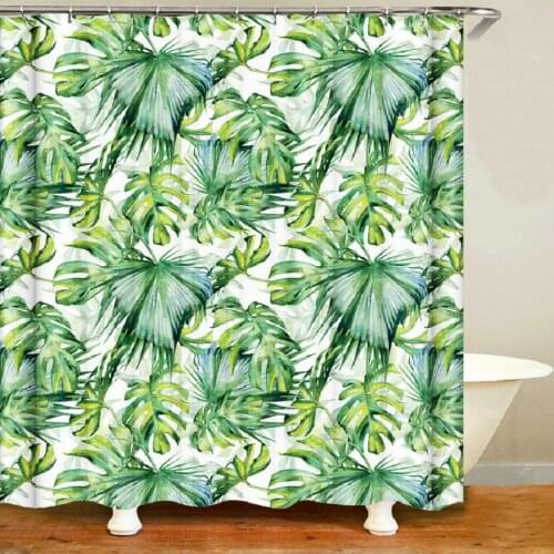 Natural Plant Shower Curtain Banana Palm Leaves Fashion Bath Accessories with Hooks Waterproof Polyester Fabric Bathroom Decor