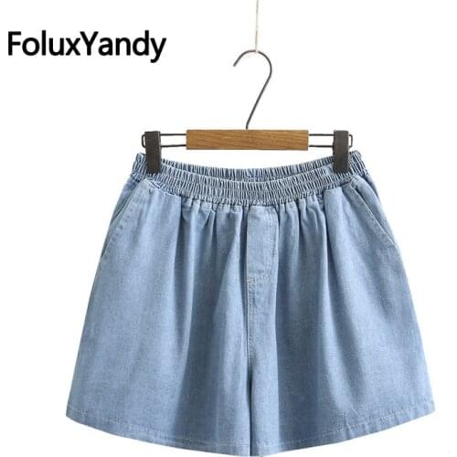 Womens Wide Leg Summer Shorts Plus Size High Waist Loose Denim Shorts Blue Black White KKFY5601