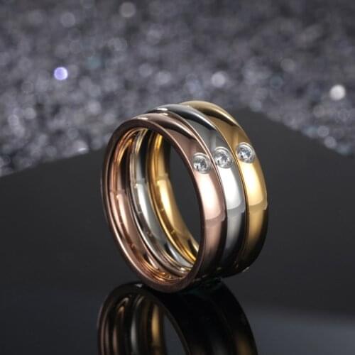 Elegant Rose Gold Color Stainless Steel Ring for Women Fashion Simple Cubic Zirconia Tail Ring Temperament Jewelry