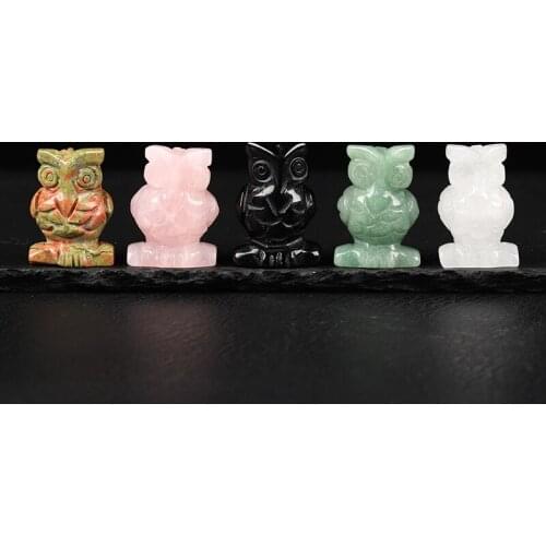 1PC Natural Crystal Owl Carving Animal Ornaments Crystal Stone Crafts Hand-made Sculpture Furnishing Decoration