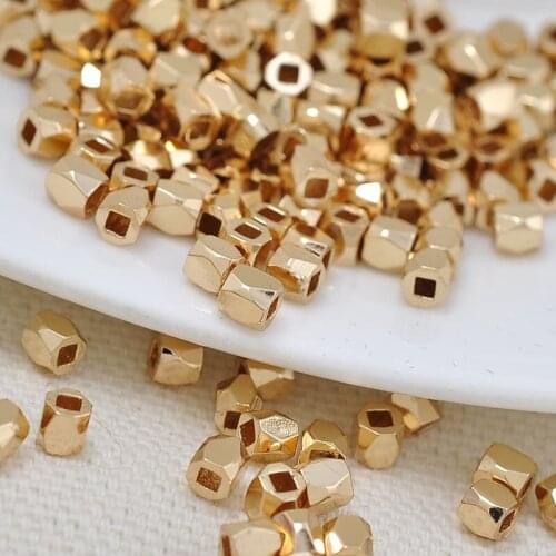 100pcs DIY accessories gold by irregular square hole cut copper beads block beads wholesale