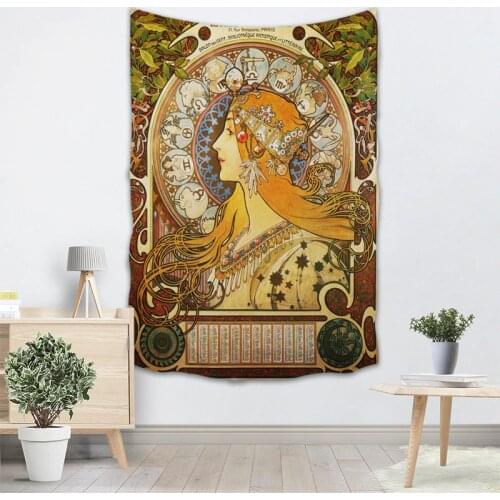 140X250CM Tapestry Alphonse Mucha Tapestry Wall Hanging Tapestries Forest Tapestry Bedspread Yoga Mat Blanket Bed Table Cloth