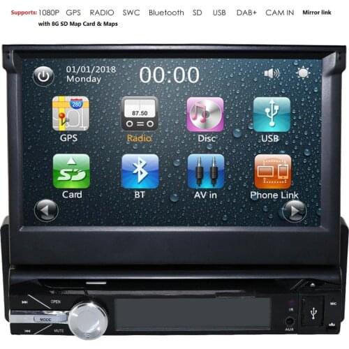 1din 7 Inch Car DVD GPS Navigation Player Universal Detachable Panel Car Radio WiFi Bluetooth Multimedia Player Mirror Link