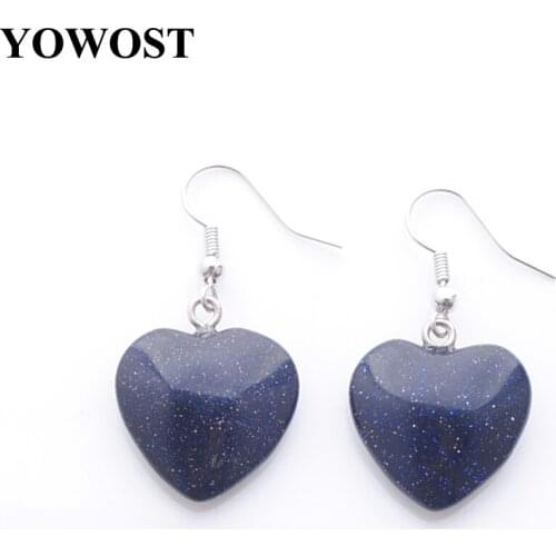 4 Pairs Natural Gem Stone Dangle Earring for Women Jewelry Blue Sand Romantic Heart Pendant Beads Hanging Drop Earrings QR3286