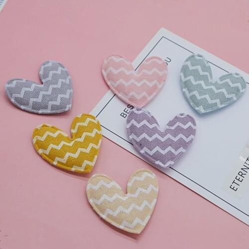 48pcs/lot 5*4.5cm stripe Heart Pads Patches Appliques for Craft Clothes Sewing Supplies DIY Hair Clip Accessories