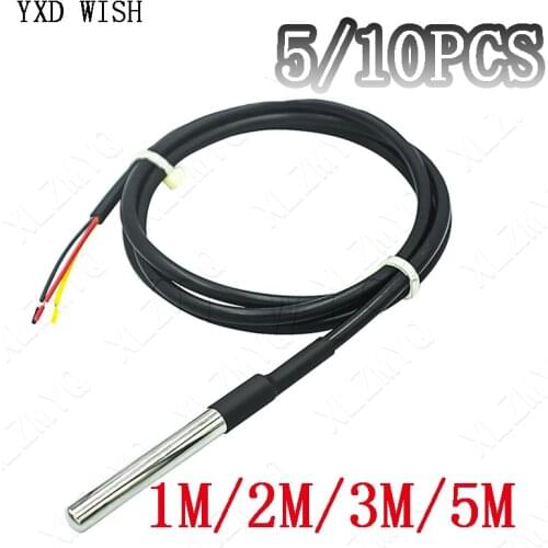 5/10 pcs Waterproof DS18B20 Temperature Probe Temperature Sensor 100cm/200cm/300cm/500cm Wire Stainless Steel Package 18B20