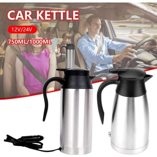 750ML/1000ML 12V Car Electric Kettle Stainless Steel Portable Coffee Cup Warmer for Heating Water Coffee Milk Tea