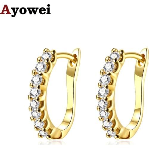 Ayowei high-end crystal white zircon gold color ring earrings women fashion daily jewelry JE1177A