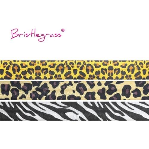 BRISTLEGRASS Combo 3 Yard 3/4" 20mm Leopard Print FOE Fold Over Elastics Spandex Satin Bands Hair Tie Headband Dress Sewing Trim