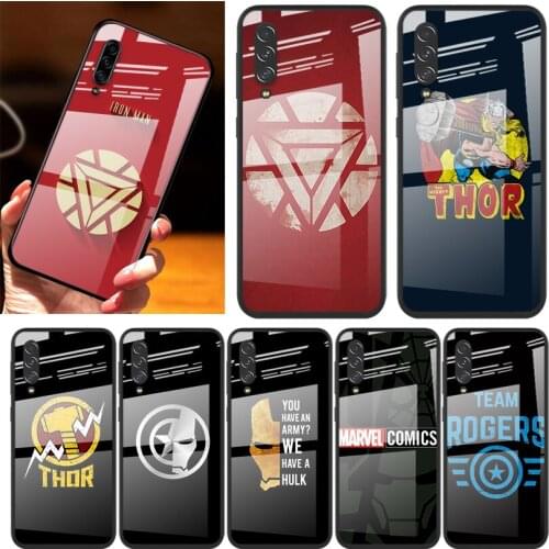 Marvel Avengers Hero Logo For Samsung Note 20 10 9 8 Ultra Lite Plus 5G A70 A50 A40 A30 A20 A10 Tempered Glass Phone Case