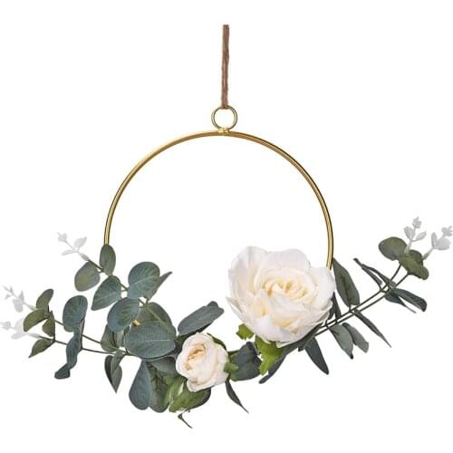 Floral Hoop Wreath Artificial Rose Flower and Eucalyptus Vine Wreath Hanging Wall Hoop Wreath for Wedding Backdrop Wall