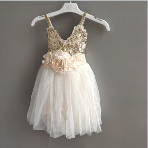 European and American Flower Girls Wedding Dress Children Sequins Tulle Dress for Kids Lace Princess Costume Toddler Xmas Dress