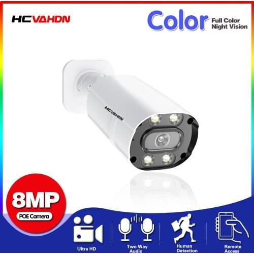HCVAHDN H.265 8MP IP Camera PoE Outdoor Bullet Security Camera Two -Way Audio AI Smart Humanoid Detection Alarm ONVIF P2P
