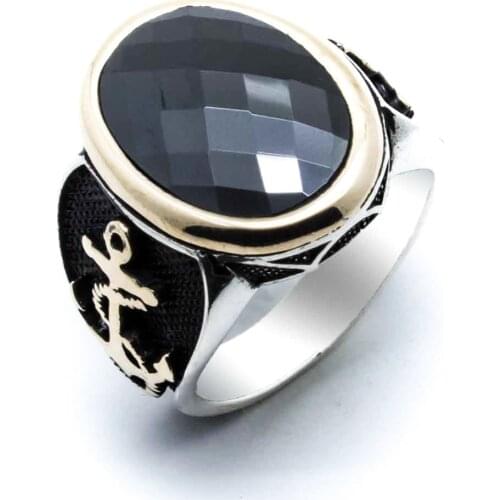 925 sterling silver Black Zircon Stone Anchor Figured Ring
