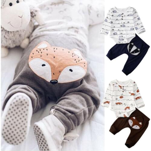 Newborn Baby Boy Clothing Cartoon Animals Print Tops Romper Long Pants Autumn Spring Boys Outfits Clothes Set