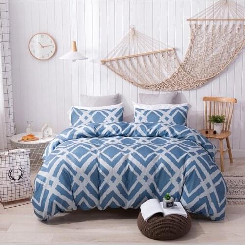Blue Plaid Printing Bedding Set Flower Bed Cover Twin Queen King Size Soft Duvet Cover Set Luxury Bedclothes