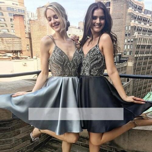 2020 Robe de Soiree Courte Luxury Beads Crystals Short Prom Dress Sexy Backless Evening Party Dresses Vestido de Festa Curto