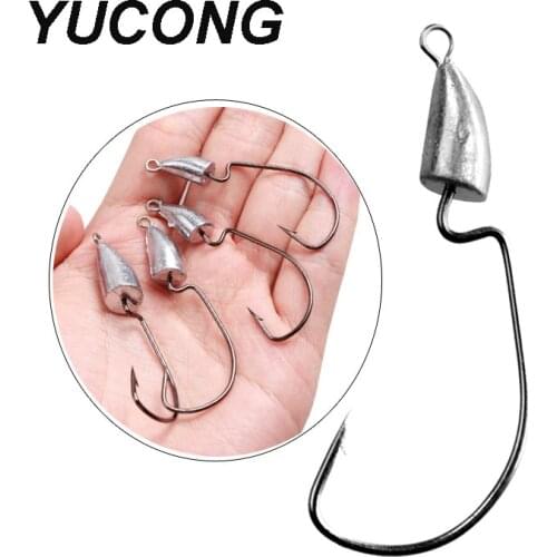 YUCONG 50PCS Jigging Hooks 5g-6.5g-9.5g-14g Bullet Head Fishing Hooks Offset Worm Jig Fishhooks For Soft Baits Bass Pesca Tackle