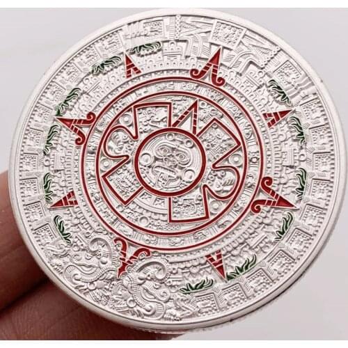 Mexican Maya Aztec Calendar Silver Plated Coin Prophecy Culture Replica Commemorative Coins Collectibles