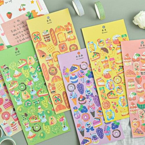 Meet The Delicious Food Stickers Bread,dessert,ice Cream,lemon, Watercolour Drawing Cartoon Lovely Stationary Sticker