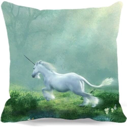 Unicorn running in the forest of soft Cushion Cover Cotton Polyester Throw Pillow Cover Sofa Bed car home Decorative