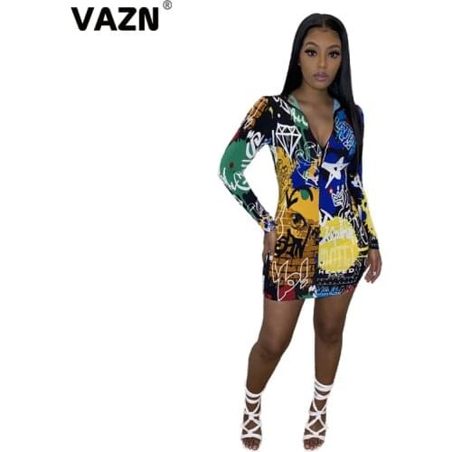 VAZN New 2021 Party Cocktail Short Mini Dress Clear Fresh Sexy Regular Dress Women Elegant Fashion Dress Slim Dress