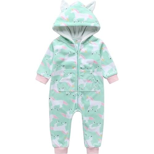 2019 Autumn Winter baby rompers Cartoon Hooded Fleece Baby boy girls clothes costume Newborn babies boys jumpsuits