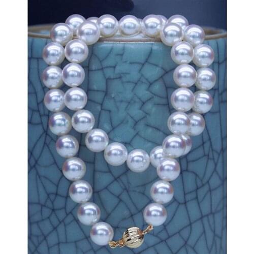 Top luster round AAAAA 17" 8-9 mm real AKOYA SOUTH sea white pearl necklace 14k