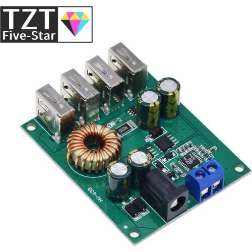TZT DC DC 7V-60V to 5V 5A 4 Four USB Output Buck Converter Board Step Down Power Supply Module Car Charger High Speed