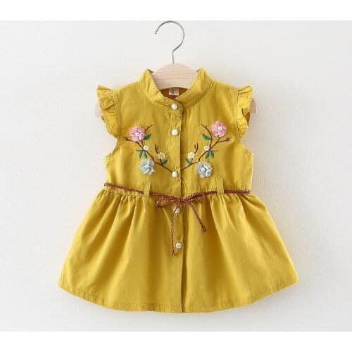 Toddler baby girls dress infant kid summer clothing newborn sleeveless dress embroidery 6 12 18 24 month white yellow 1 2 year